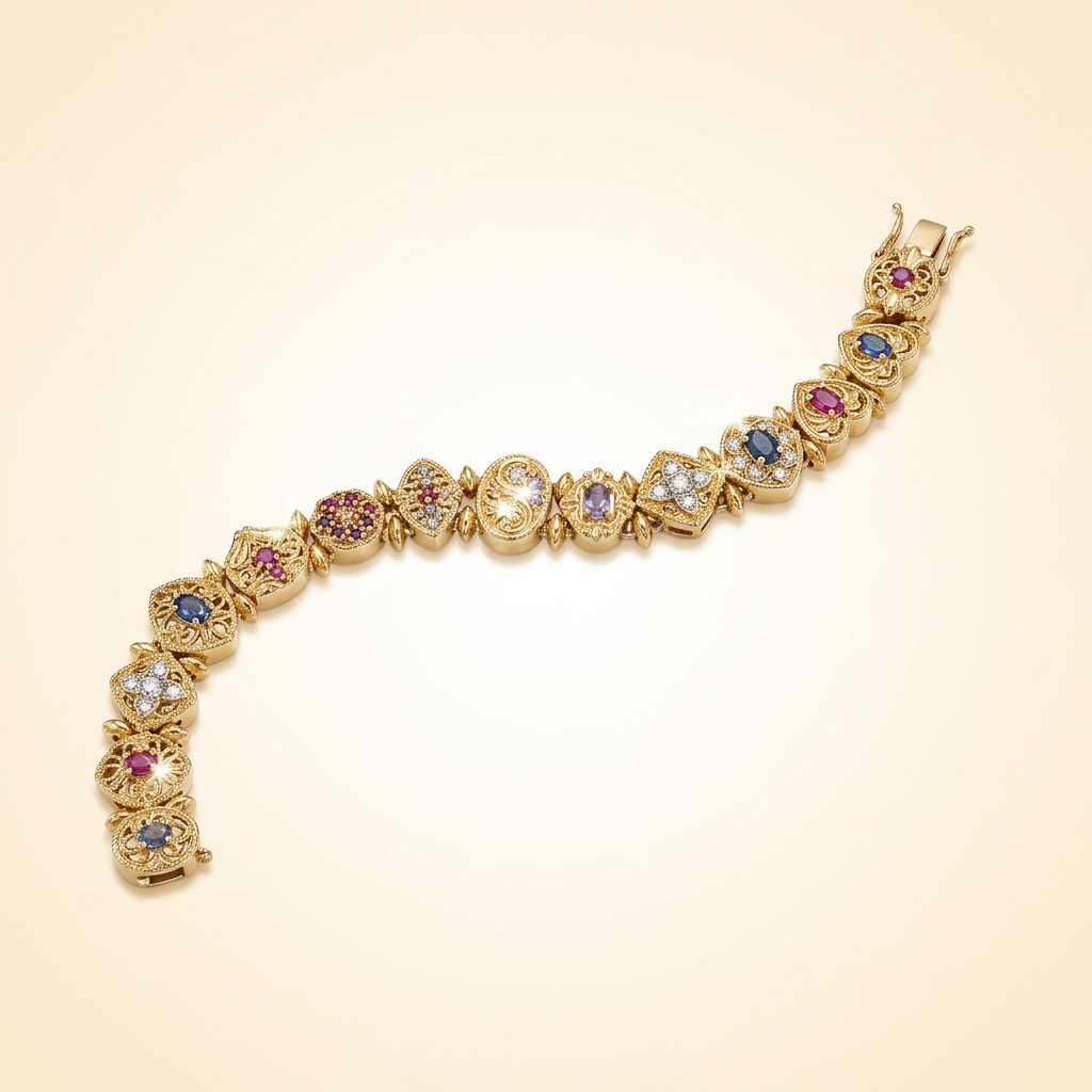 Detailed gold and gemstone design highlighting custom bracelets in Central Valley