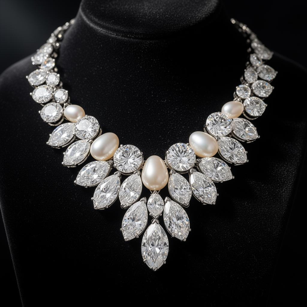 Elegant handmade necklaces in Central Valley featuring sparkling gemstones and pearls.