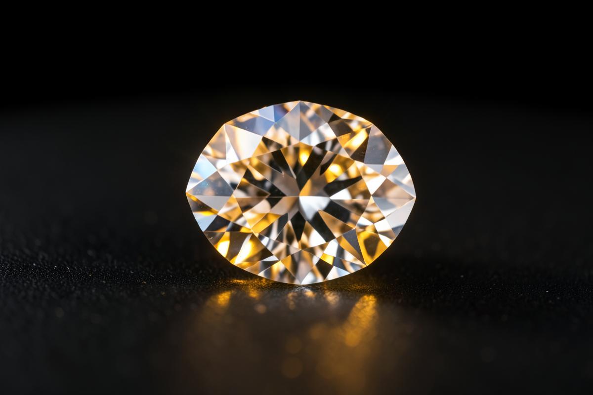 Close-up of a brilliant-cut diamond showing facets and light return, illustrating the 4Cs of diamonds