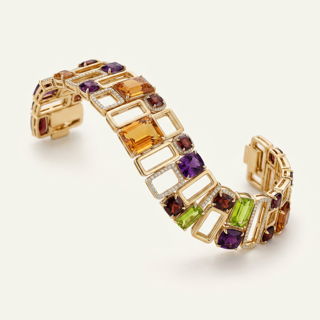Multi-Gemstone Rectangle Link Bracelet
