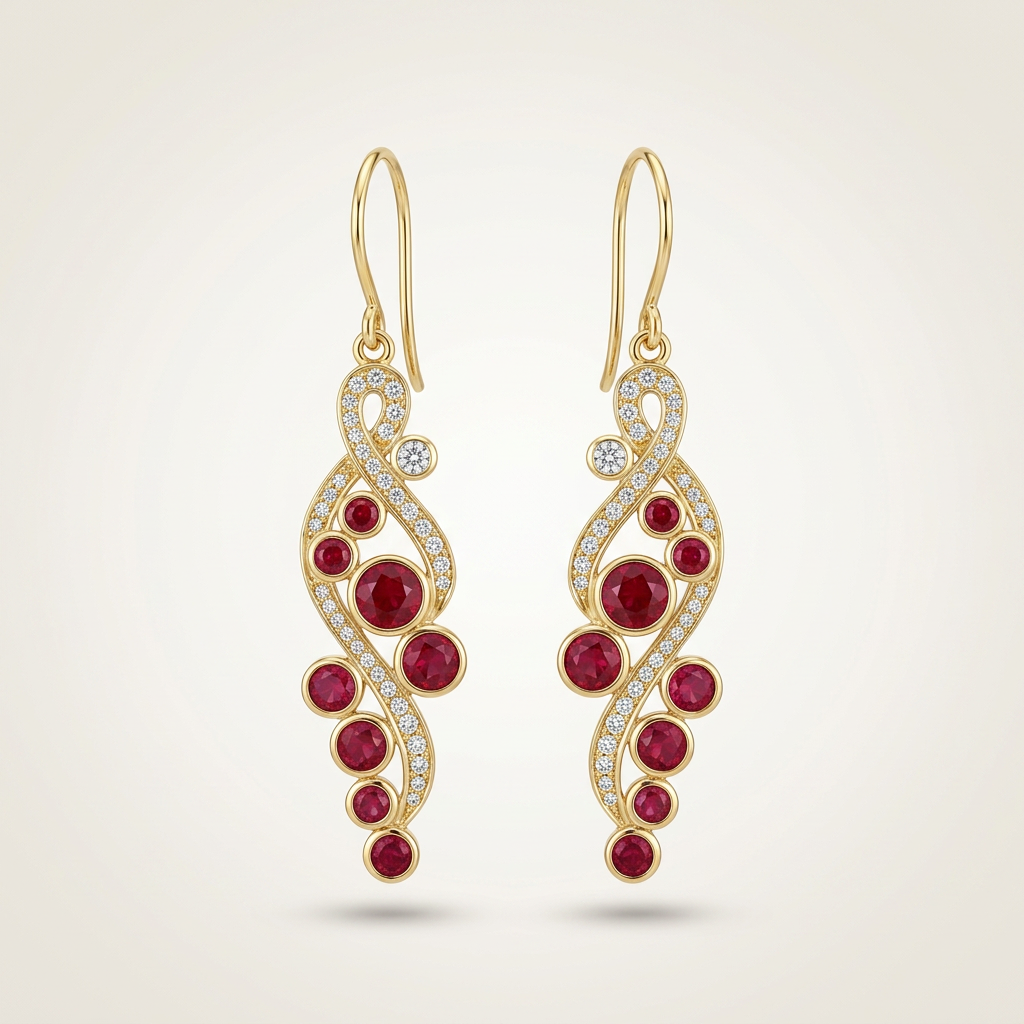 Ruby & Diamond Vine Earrings
