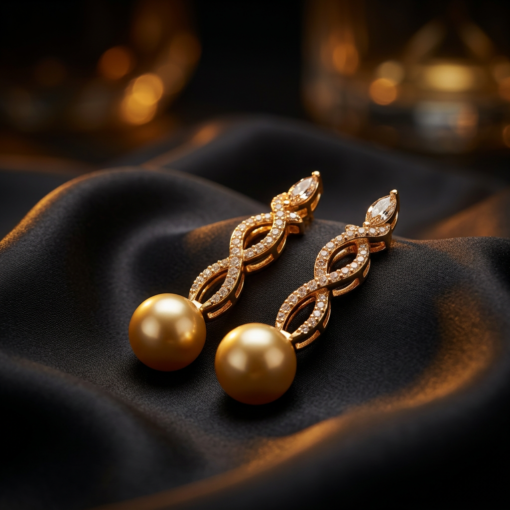 Yellow Pearl Diamond Earrings
