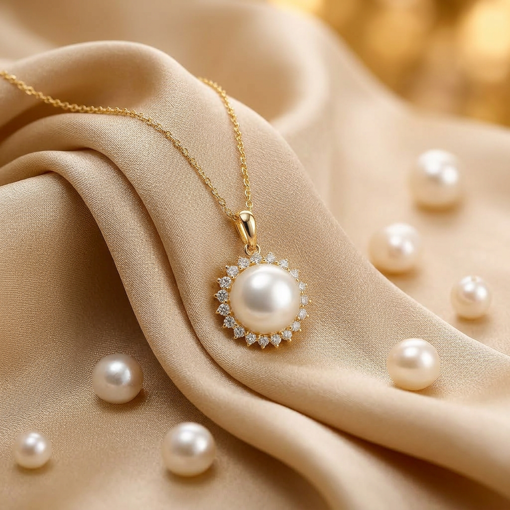 Pearl & Diamond Halo Pendant