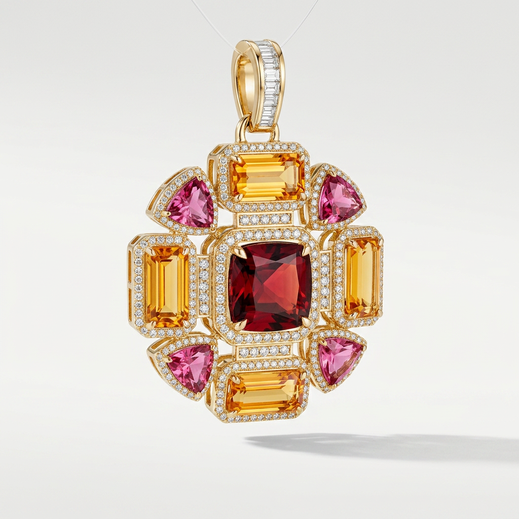 Citrine, Garnet & Diamond Pendant