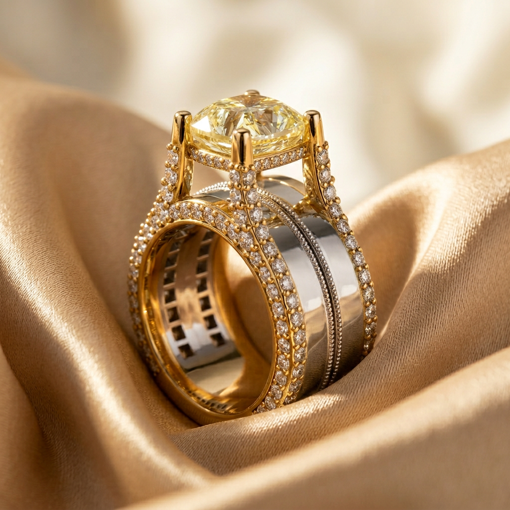 Cathedral Pavé Two-Tone Ring
