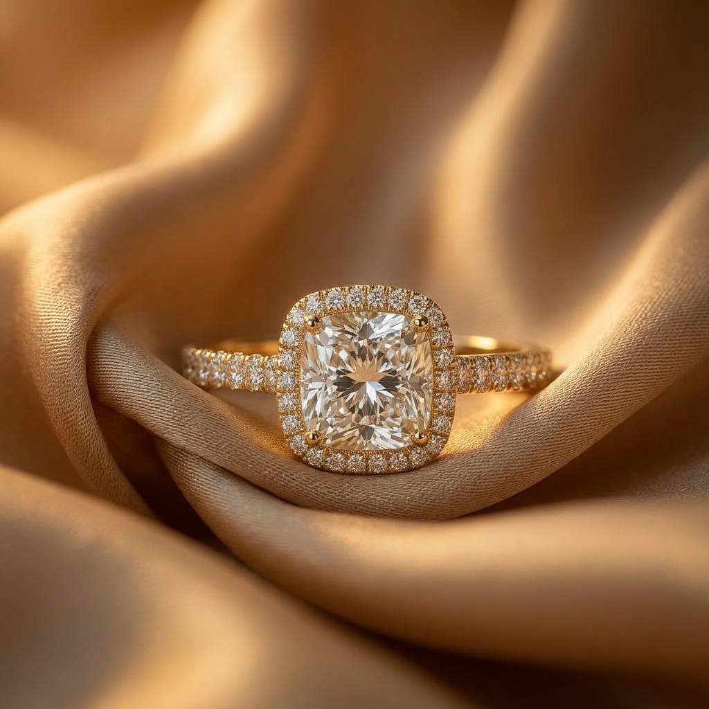Cushion Halo in Yellow Gold