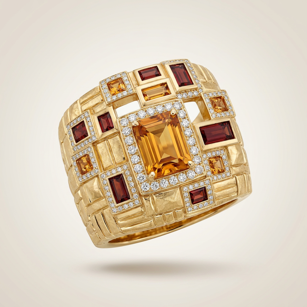 Gents Citrine & Diamond Signet