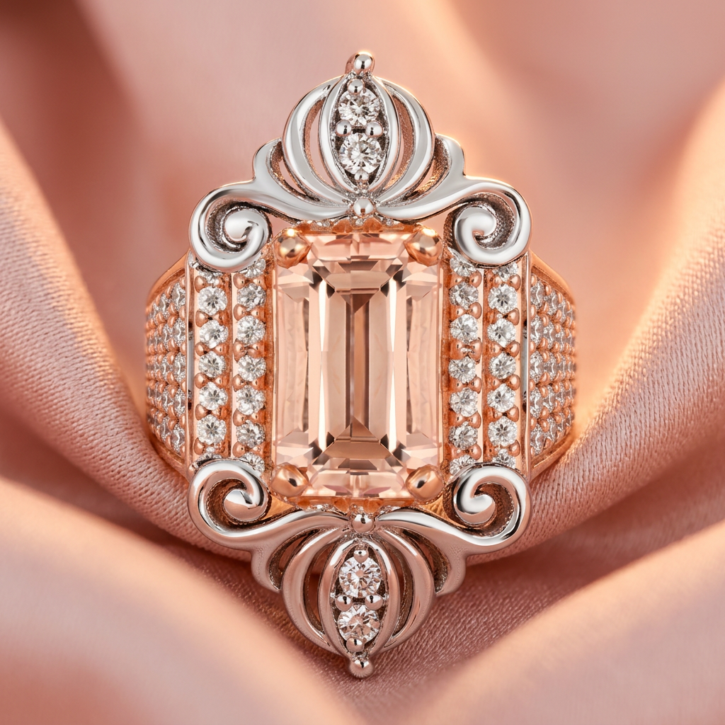 Morganite Vintage Scroll Ring