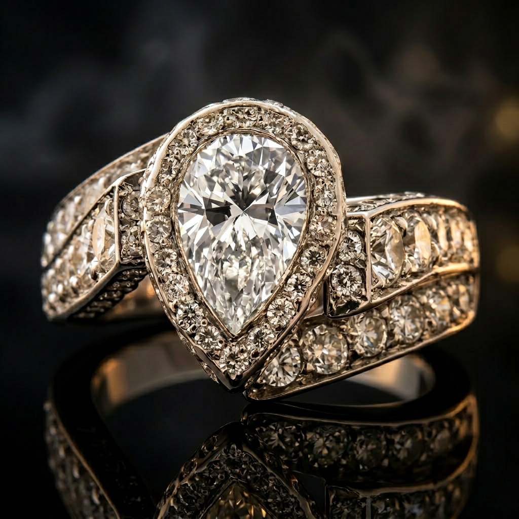 Pear Halo Pavé Statement