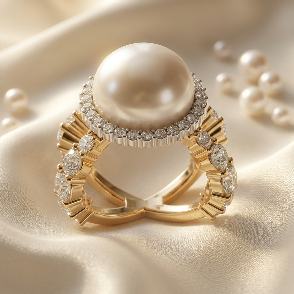Pearl Halo Criss-Cross Ring
