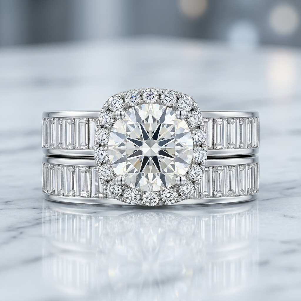 Round Halo Baguette Band