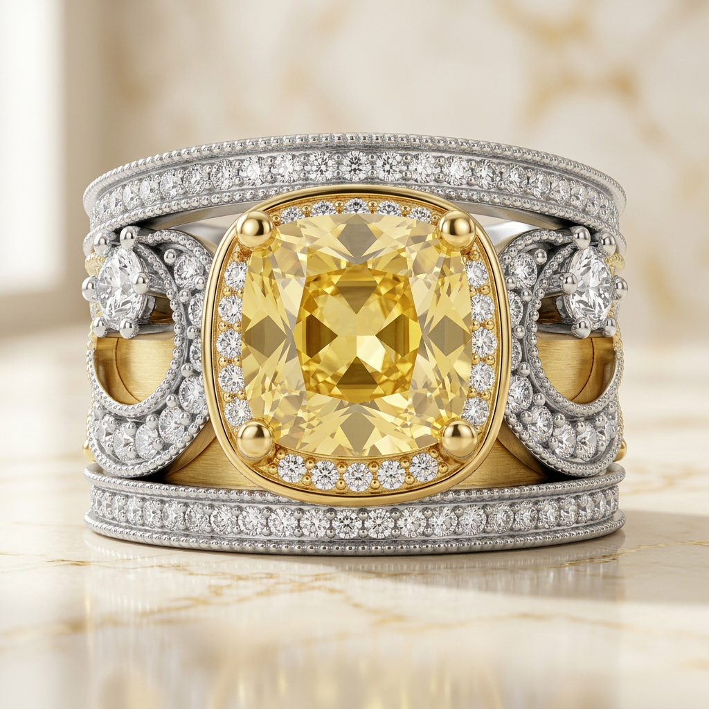 Yellow Cushion Filigree Ring